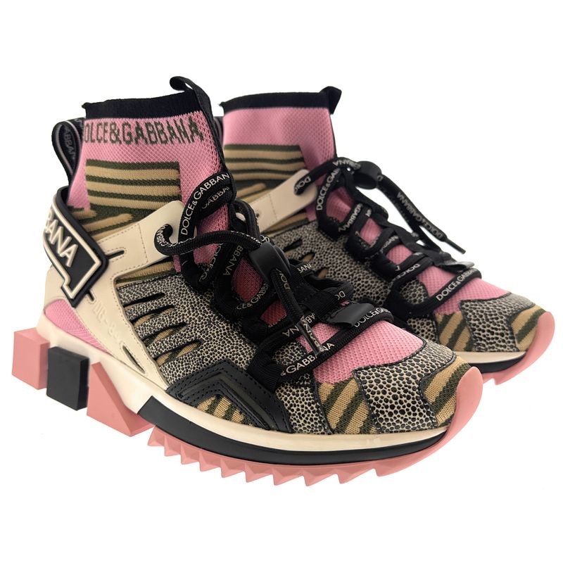 Dolce & Gabbana Pink Multicolor Sock High-Top Sneakers-Eu35